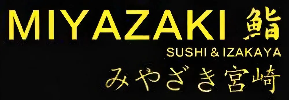 Elegant black & gold signage with Japanese text at Miyazaki Sushi & IZAKAYA, a Japanese Restaurant in Kailua-Kona.
